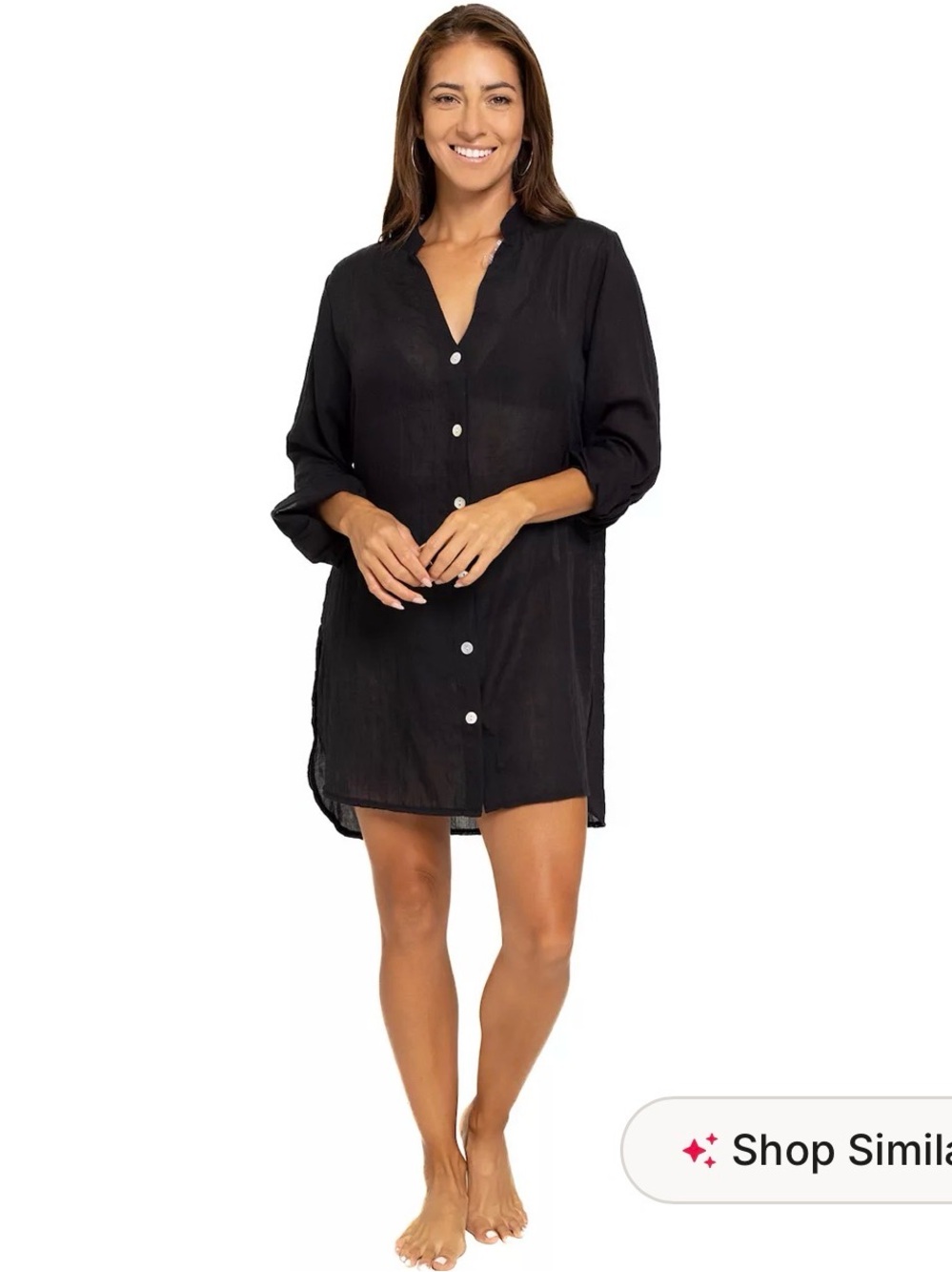 Black Women's Button-Front Swim Cover-Up